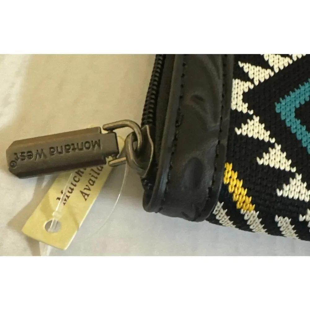 Montana West Wallet Womens Aztec Tapestry Zip Around Black Tooled Trim NEW NWT